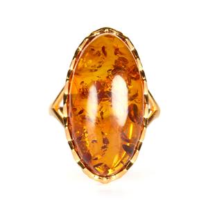 Baltic Cognac Amber Gold Tone Sterling Silver Ring (24x13mm)