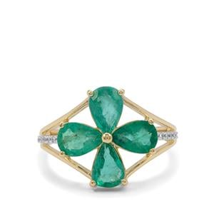 Zambian Emerald & White Zircon 9K Gold Tomas Rae Ring ATGW 2.60cts