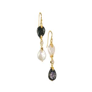  Baroque Freshwater Cultured Pearl & White Topaz Gold Tone  Sterling Silver Earrings 