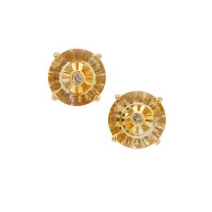 Lehrer Torus Diamantina Citrine & Champagne Diamonds 9K Gold Earrings ATGW 2.75cts