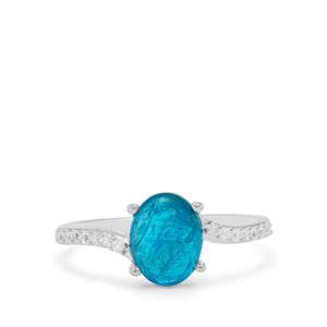 Neon Apatite & White Zircon Sterling Silver Ring ATGW 2.45cts