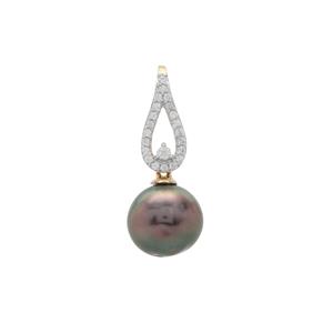 Tahitian Cultured Pearl Pendant with White Zircon in 9K Gold (10mm)