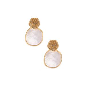 Mother of Pearl & White Topaz Gold Tone Sterling Silver Earrings (11mm)