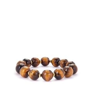 168.50ct Yellow Tiger's Eye Gold Tone Sterling Silver Stretchable Bracelet 