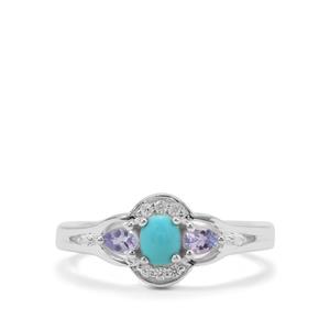 Sleeping Beauty Turquoise, Tanzanite & White Zircon Sterling Silver Ring ATGW 1cts