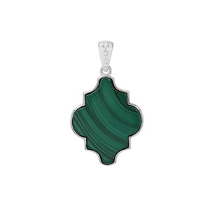 Malachite Pendant with White Zircon in Sterling Silver 19.90cts