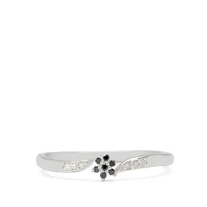 1/20cts Black, White Diamond Sterling Silver Ring 