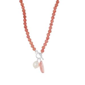 Strawberry Quartz & Freshwater Cultured Pearl Sterling Silver Necklace 