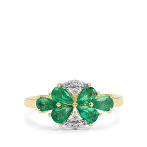 Zambian Emerald & White Zircon 9K Gold Ring ATGW 1.10cts