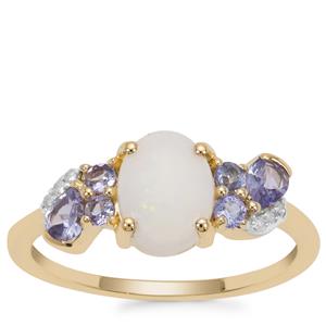 Coober Pedy Opal, Tanzanite Ring with Diamond in 9K Gold 1.17cts