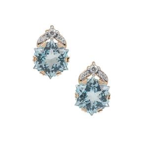 Snowflake Cut Sky Blue Topaz & White Zircon 9K Gold Earrings ATGW 6.30cts