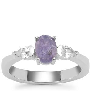 Rose Cut Tanzanite Ring with White Zircon in Sterling Silver 1.35cts