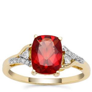 Red Labradorite Ring with White Zircon in 9K Gold 1.68cts