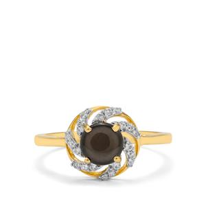 Black Star Sapphire & White Zircon 9K Gold Ring ATGW 1.60cts