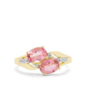 Congo Pink Tourmaline & White Zircon 9K Gold Ring ATGW 1.60cts