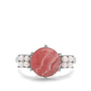 Rhodochrosite & Kaori Cultured Pearl Sterling Silver Ring 