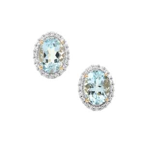Pedra Azul Aquamarine & White Zircon 9K Gold Earrings ATGW 1.60cts