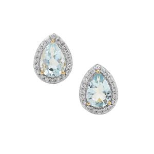 Pedra Azul Aquamarine & White Zircon 9K Gold Earrings ATGW 1.25cts
