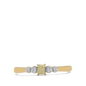 1/5ct Natural Yellow Diamond & White Diamonds 9K Gold Ring  