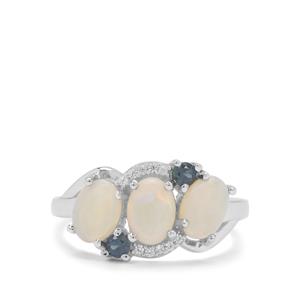 Coober Pedy Opal, Australian Blue Sapphire Ring with White Zircon in Sterling Silver 1.35cts
