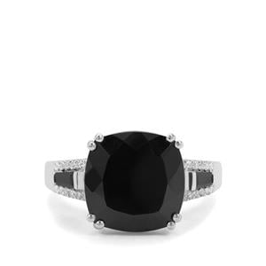 Black Spinel & White Zircon Sterling Silver Ring ATGW 8.10cts