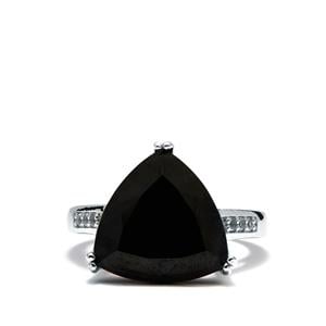 Black Spinel & White Topaz Sterling Silver Ring ATGW 10.16cts