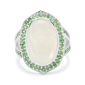 Luna Rising Rainbow Moonstone & Tsavorite Garnet Sterling Silver Ring ATGW 12.25cts