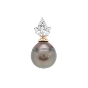 Tahitian Cultured Pearl Pendant with White Zircon in 9K Gold (11mm)