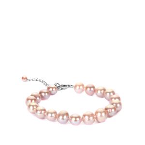 Naturally Coloured Pink Cultured Pearl Sterling Silver Bracelet (9 x 8mm)