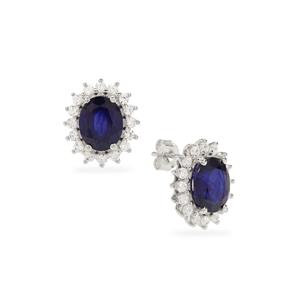 Madagascan Blue Sapphire & White Zircon Sterling Silver Earrings ATGW 8.55cts (F)