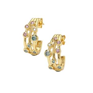 White, Blue Lagoon Diamonds & Pink Sapphire 9K Gold Tomas Rae Earrings ATGW 0.75cts