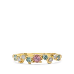 Ice Blue Diamond, White Diamond & Pink Sapphire 9K Gold Ring ATGW 0.41cts