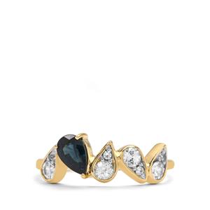 Australian Blue Sapphire & White Zircon 9K Gold Ring ATGW 1.10cts