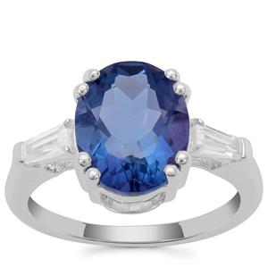 Colour Change Fluorite Ring with White Zircon in Sterling Silver 4.78cts