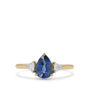 Ceylon Blue Sapphire & White Zircon 9K Gold Tomas Rae Ring ATGW 1.60cts
