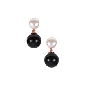 Kaori Cultured Pearl & Black Onyx Rose Gold Tone Sterling Silver Earrings 