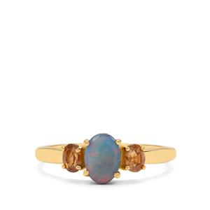 Crystal Opal on Ironstone & Capricorn Zircon 9K Gold Ring 