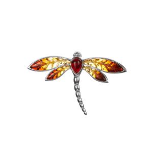 Baltic Ombre & Cherry Amber Sterling Silver Dragonfly Pendant 