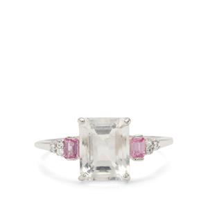 Hyalite, Pink Sapphire & White Zircon Sterling Silver Ring ATGW 2ct