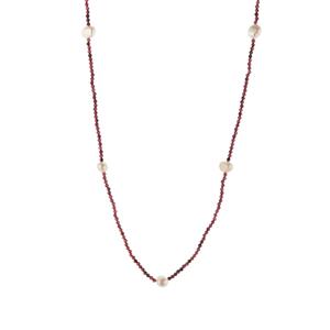 Kaori Freshwater Cultured Pearl & Red Garnet Necklace 