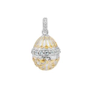 Santa Maria Aquamarine & White Zircon Sterling Silver Romanov Egg Pendant ATGW 0.45ct