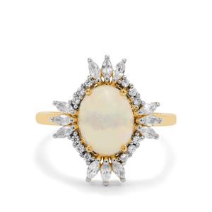 Ethiopian Opal & White Zircon 9K Gold Ring ATGW 2.15cts