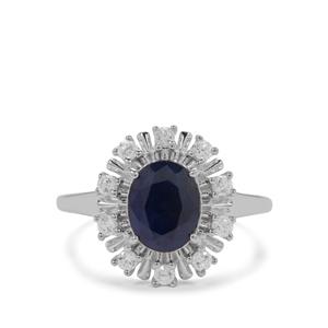 Madagascan Blue Sapphire & White Zircon Sterling Silver Ring ATGW 2.85cts