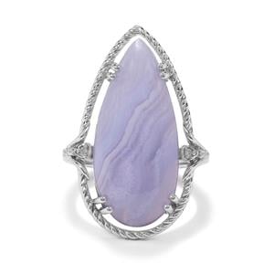 Blue Lace Agate & White Zircon Sterling Silver Ring ATGW 14.23cts