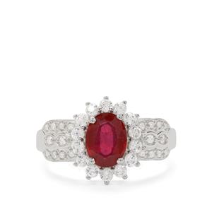 Bemainty Ruby Ring with White Zircon in Sterling Silver 2cts