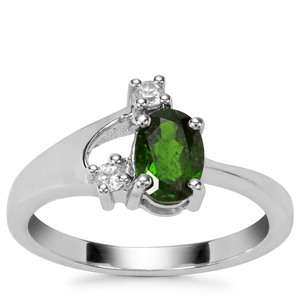 Chrome Diopside Ring with White Zircon in Sterling Silver 0.88ct