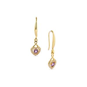 Ametista Amethyst & White Topaz Gold Tone Sterling Silver Earrings ATGW 0.21cts 