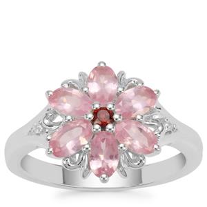 Mozambique Pink Spinel, Nampula Garnet Ring with  White Zircon in Sterling Silver 1.58cts