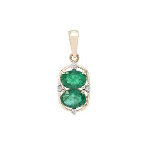 Zambian Emerald Pendant with White Zircon in 9K Gold 1.55cts