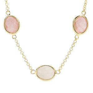 Rainbow Moonstone Necklace with Rose Quartz in Gold Plated Sterling Silver 21.45cts